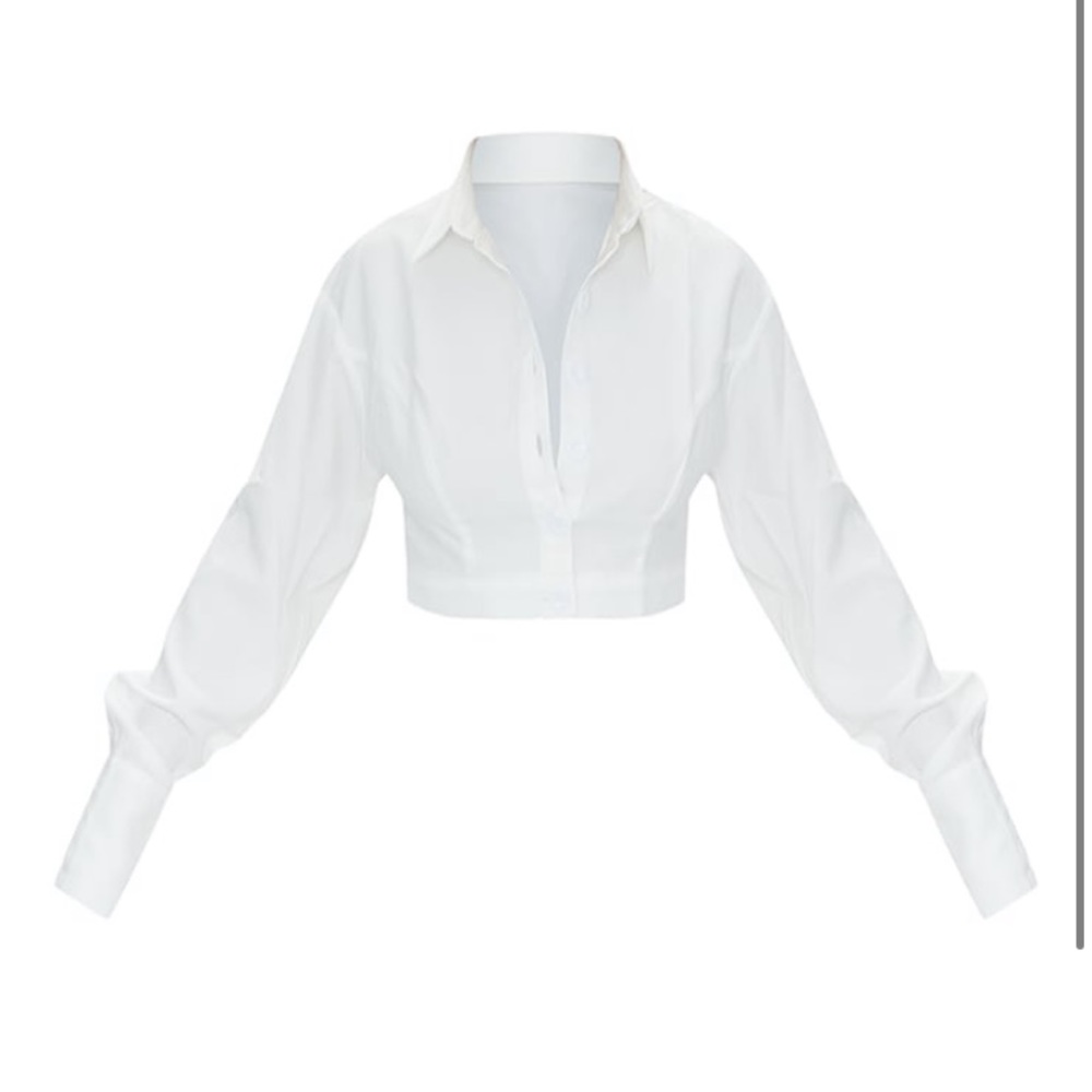 White Oversized Cuffed Button Crop Shirt🤍🤍